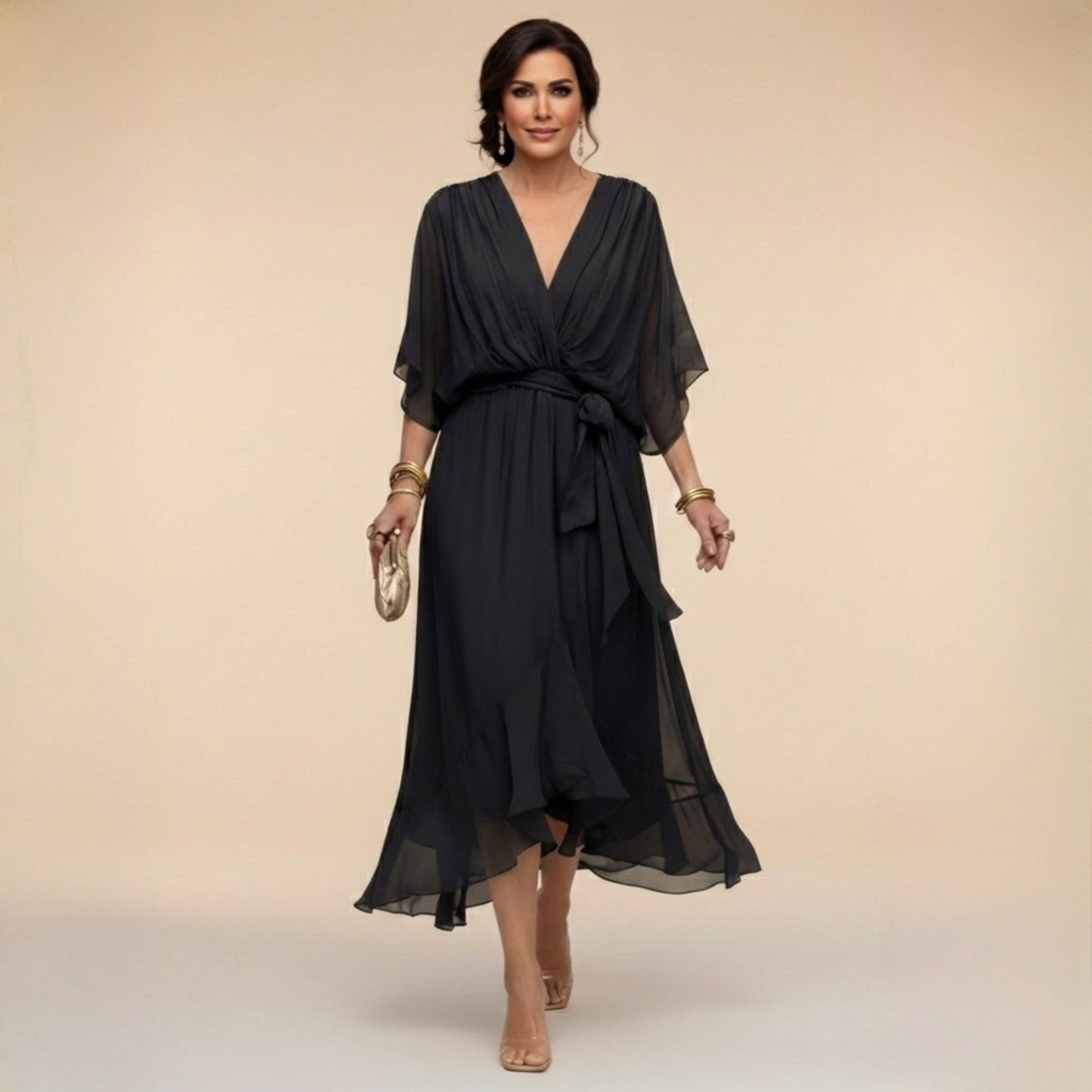 Annabelle - Elegant V-neck Chiffon Dress