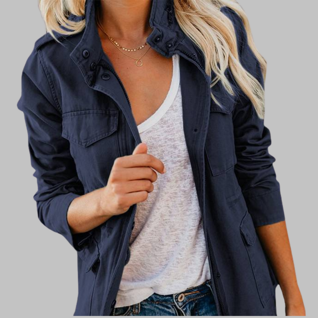 Rhoda - Vintage Zip Up Button Military Jacket