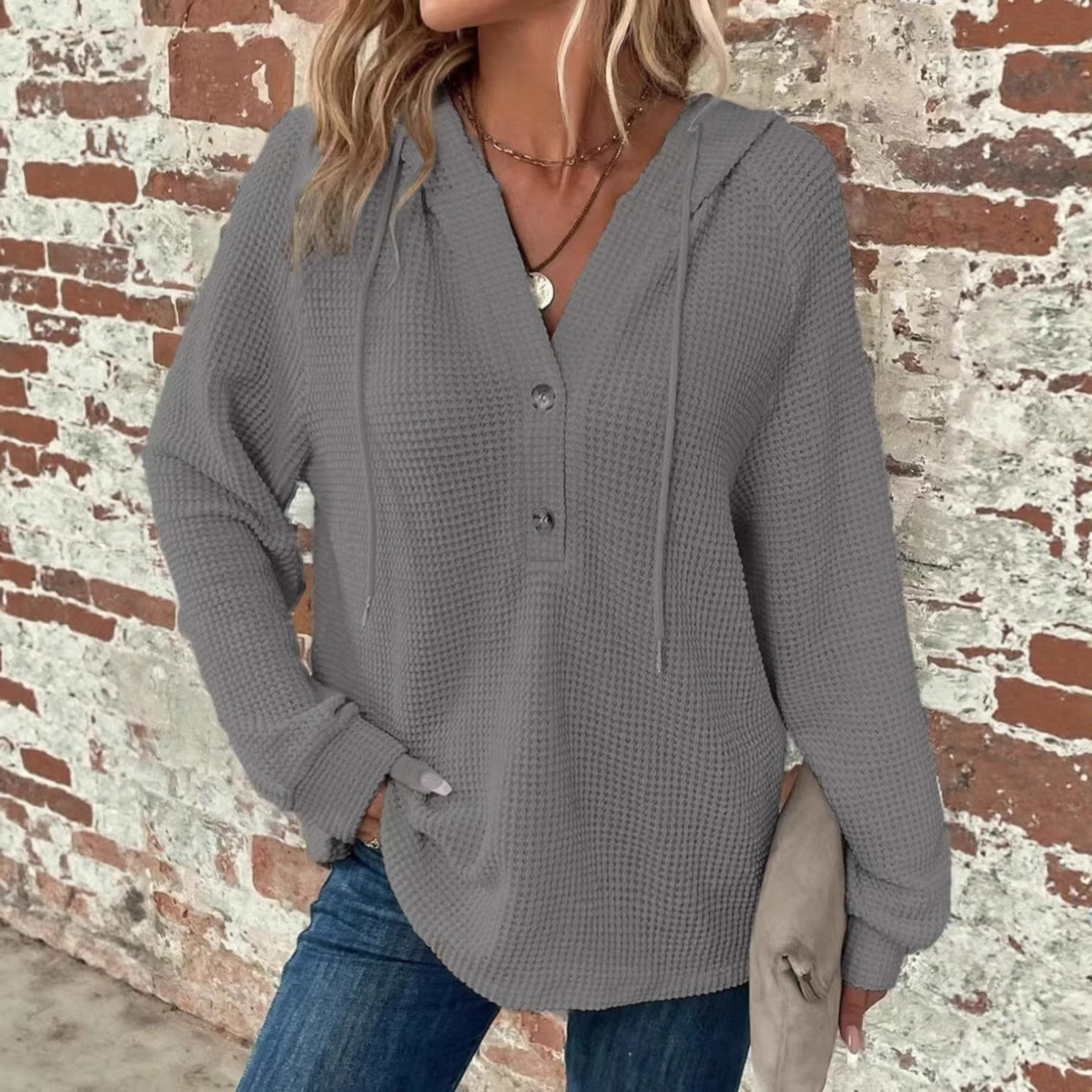 Sioni - Casual Long Sleeve V-Neck Hoodie Sweatshirt