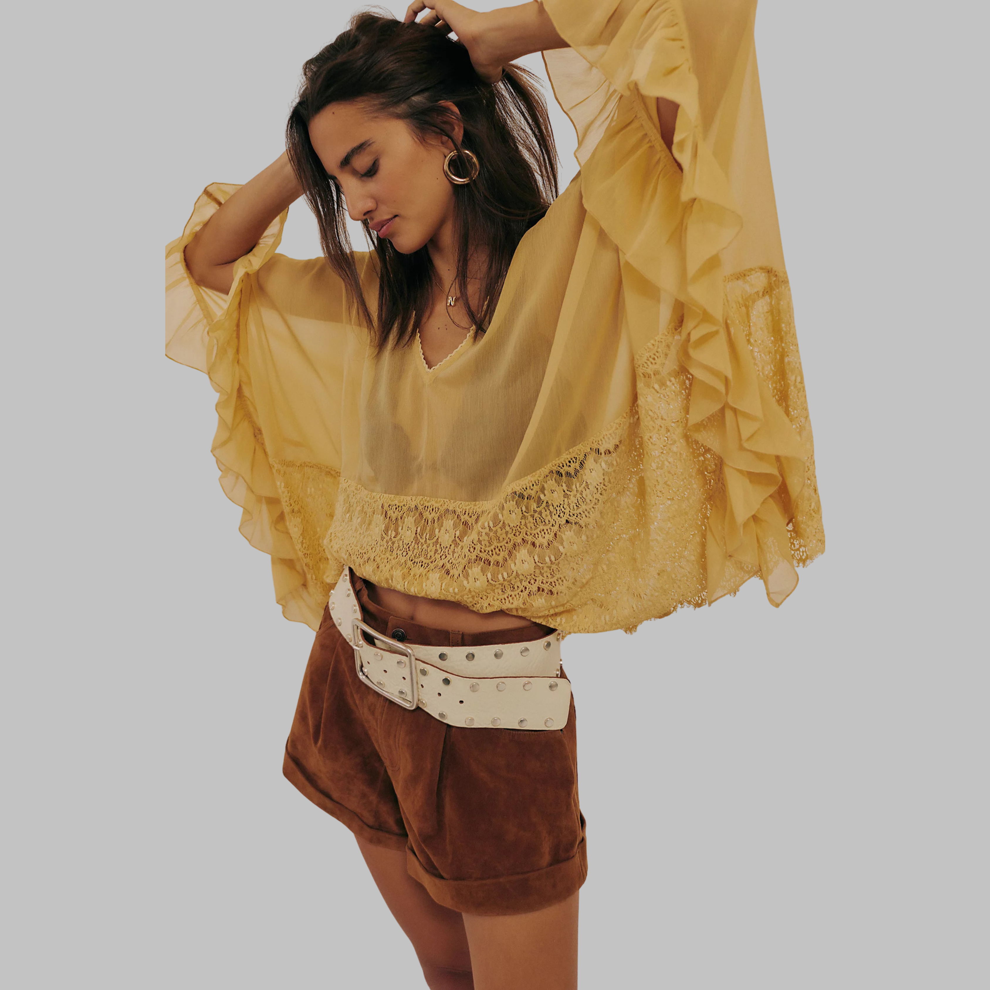 Leona - Classy V-Neck Batwing Sleeve Cover-Up Top