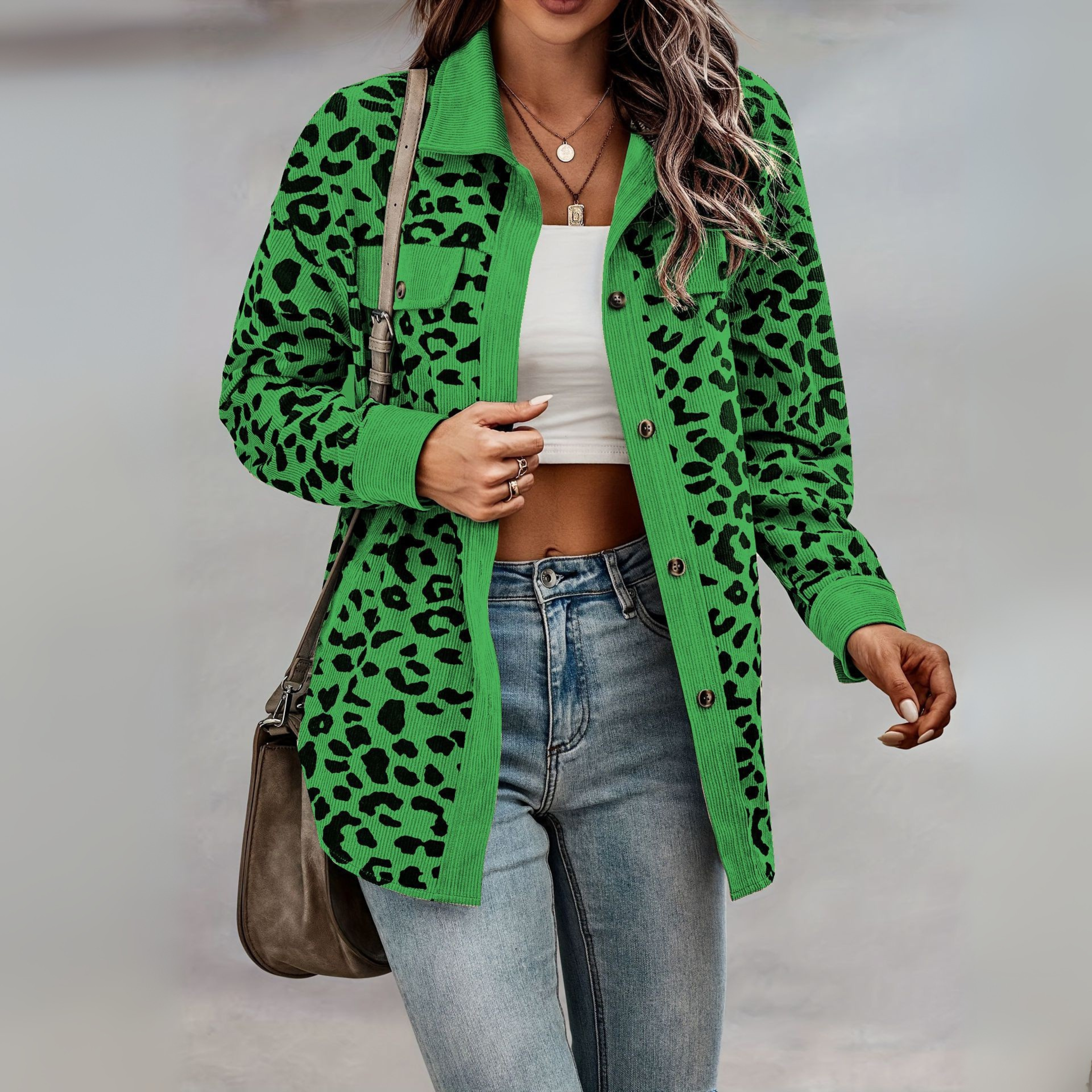 Sisi - Casual Leopard Print Button Front Jacket