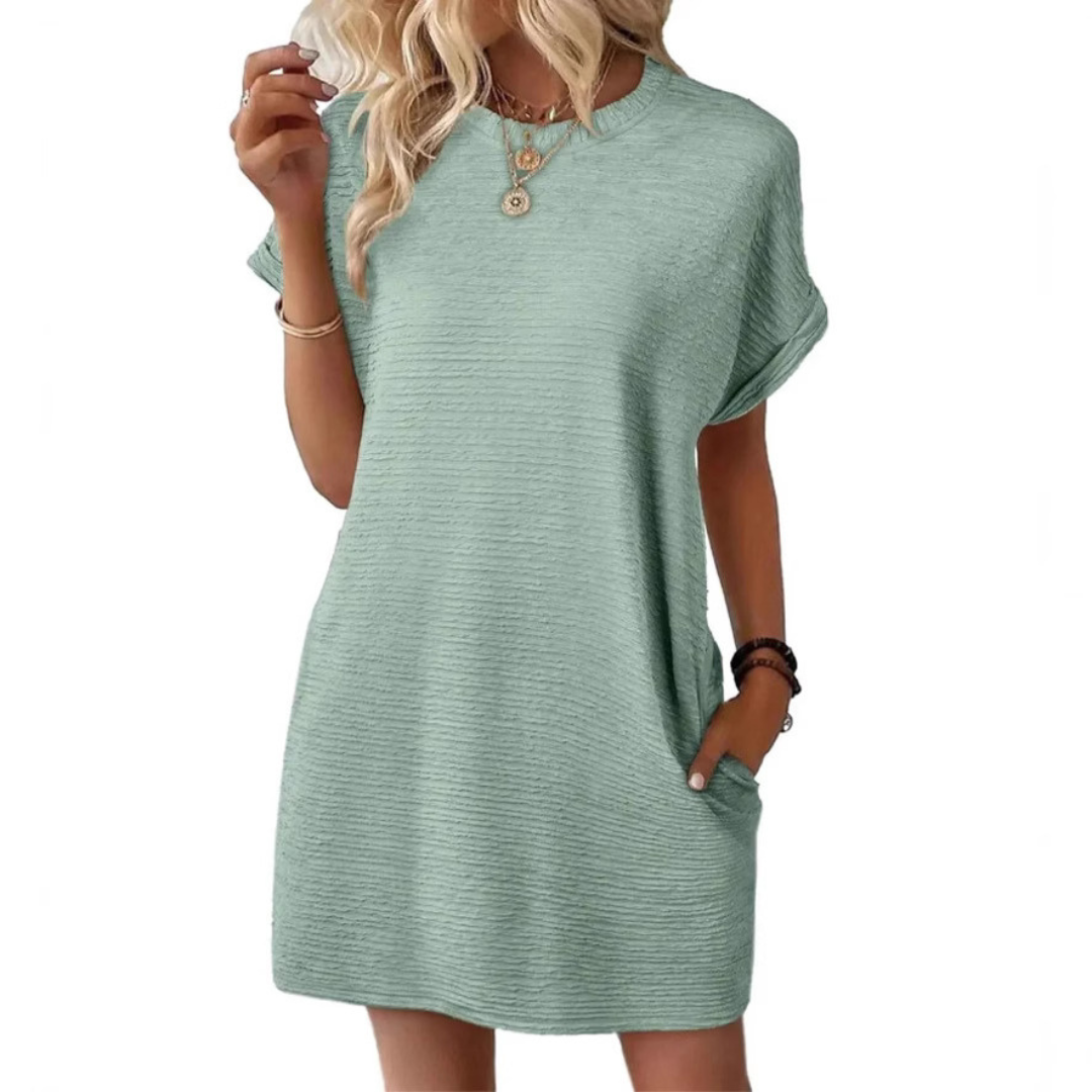 Evasha – Casual Minimalist Round Neck Summer Dress