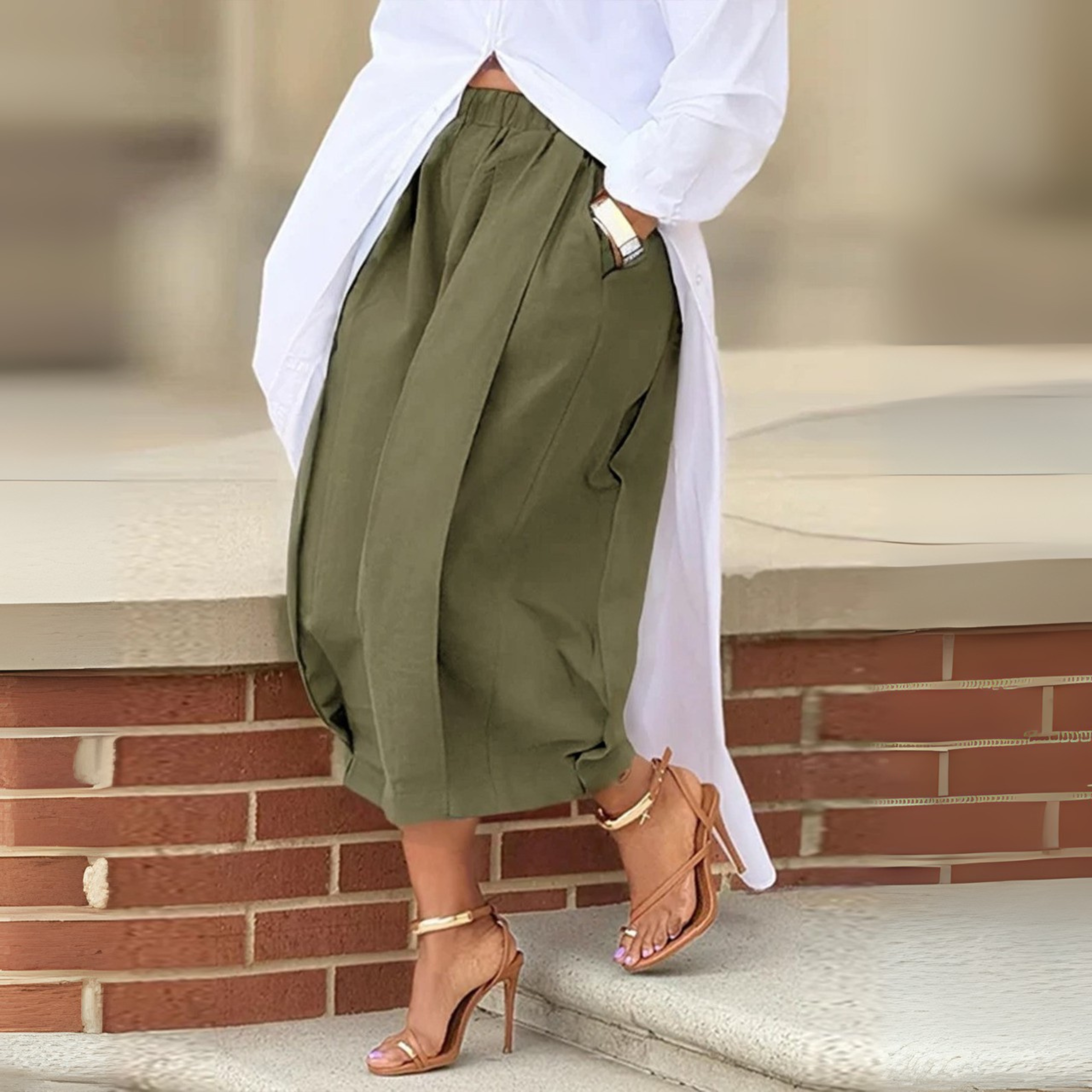 Falia - Elegant Elastic Waistband Lantern Pants