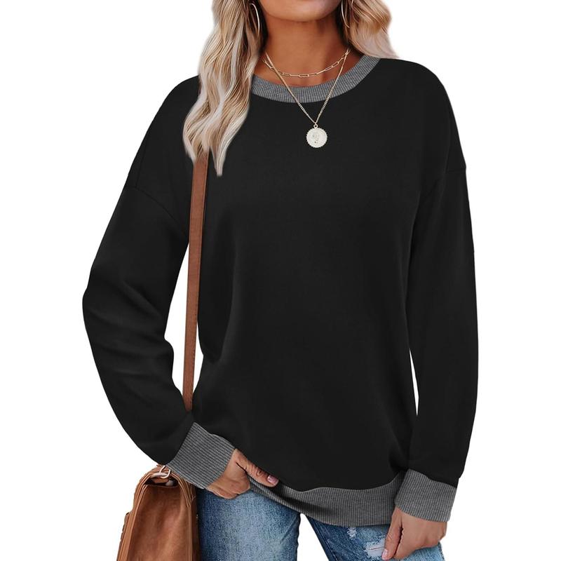 Margaret - Contrast Trim Crew Neck Long Sleeve Tunic Sweatshirt