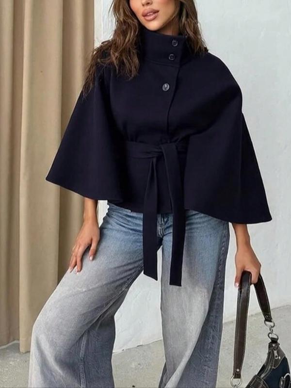 Rosemary - Buckle Belted Woolen Cape Coat for Fall & Winter