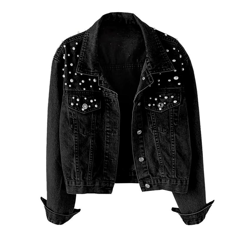 Valerie - Vintage Loose Embroidered Pearls Cropped Jacket
