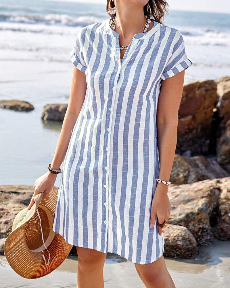 Julissa – Elegant Striped Button Midi Dress