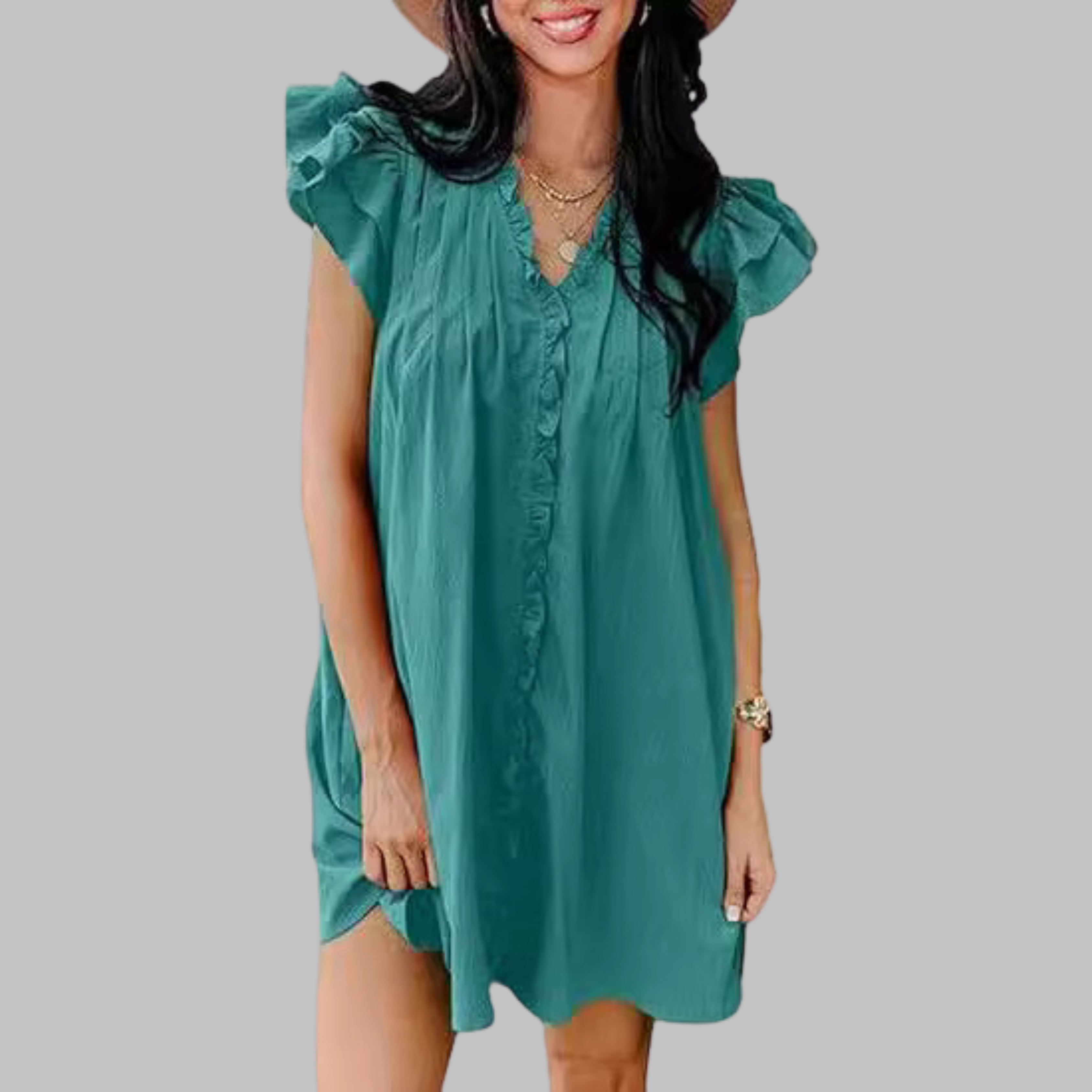 Marcella - Casual V-Neck Ruffled Midi Dress