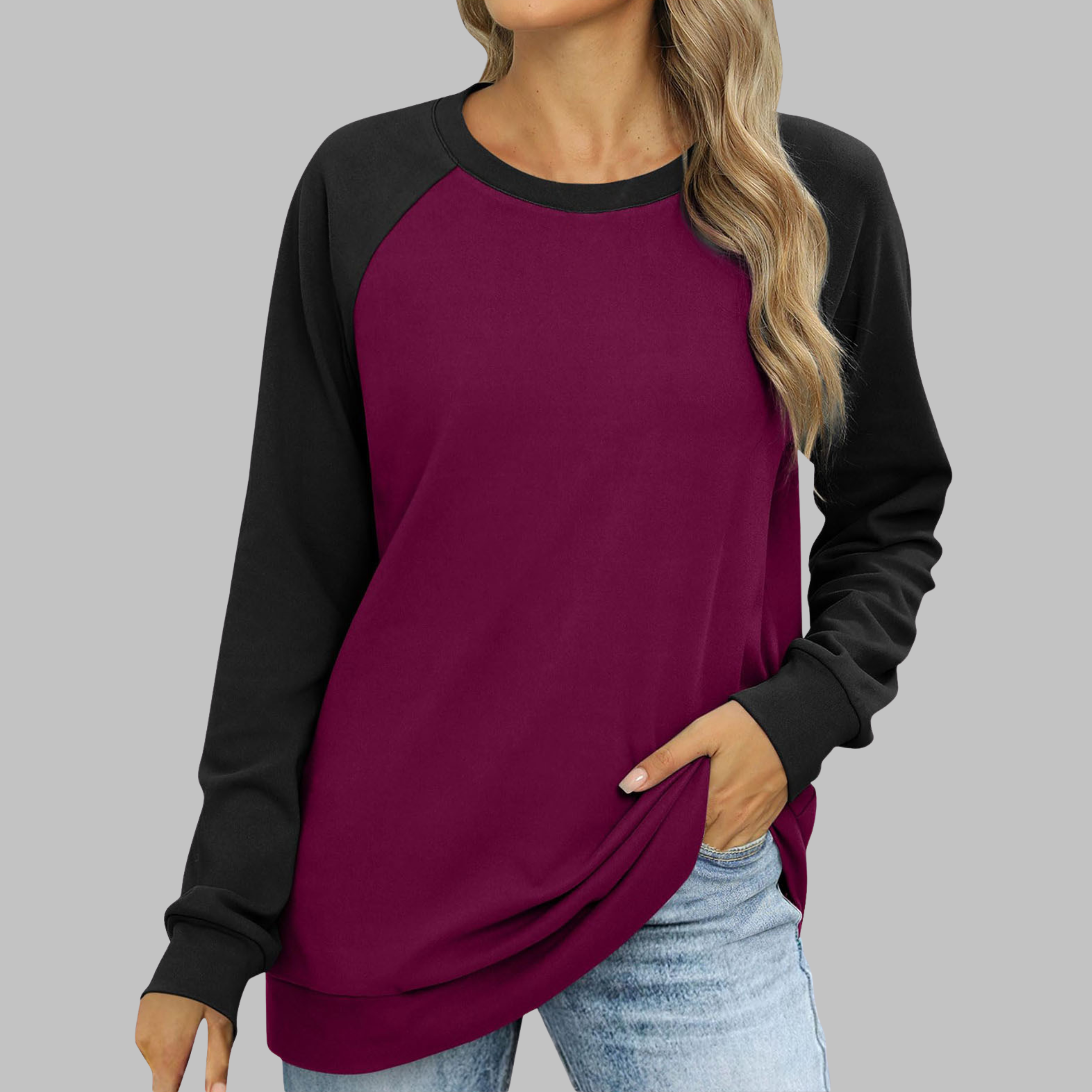 Lhantel - Casual Round Neck Long Sleeve Sweatshirt