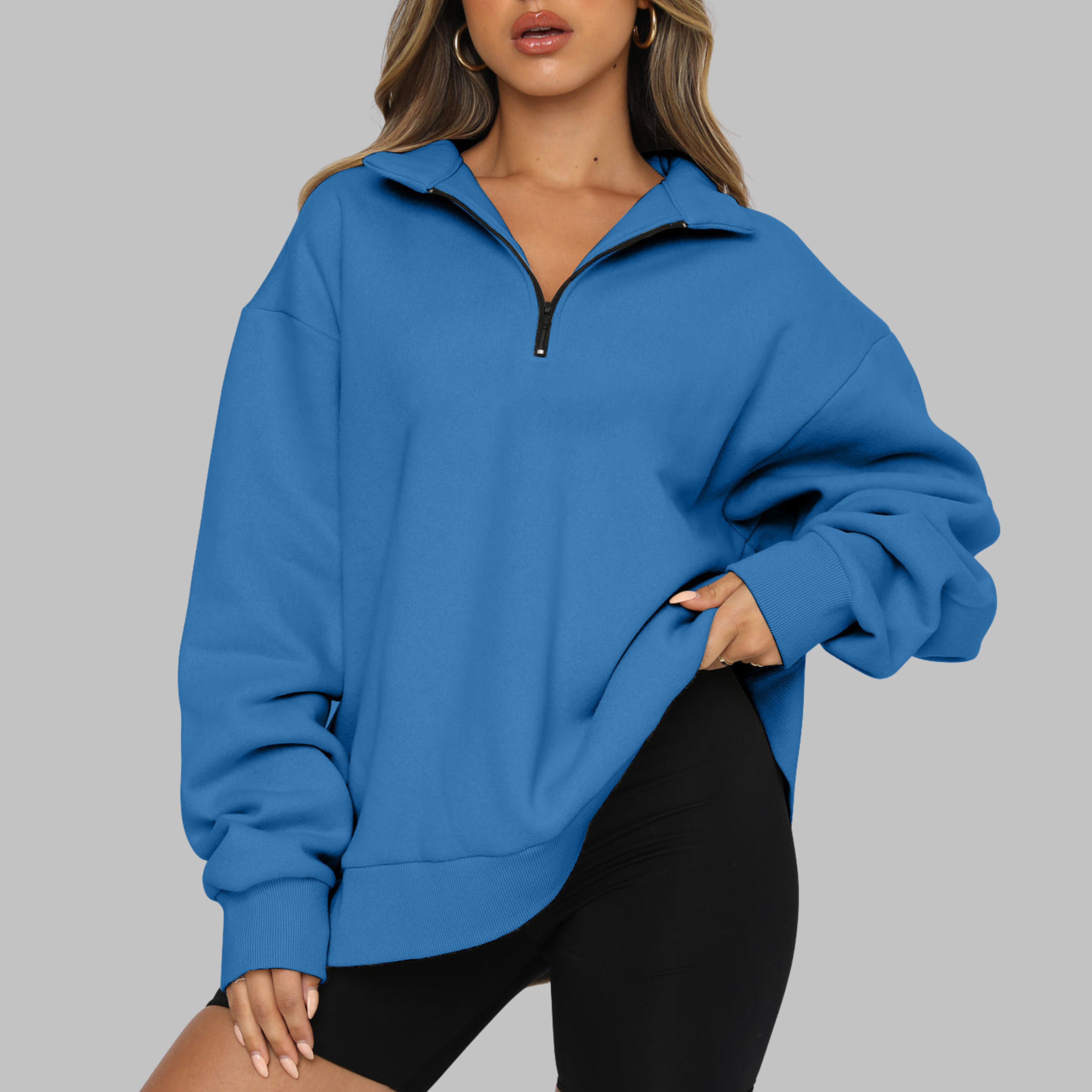 Tenley - Casual Oversized Half Zip Long Sleeve Sweatshirt