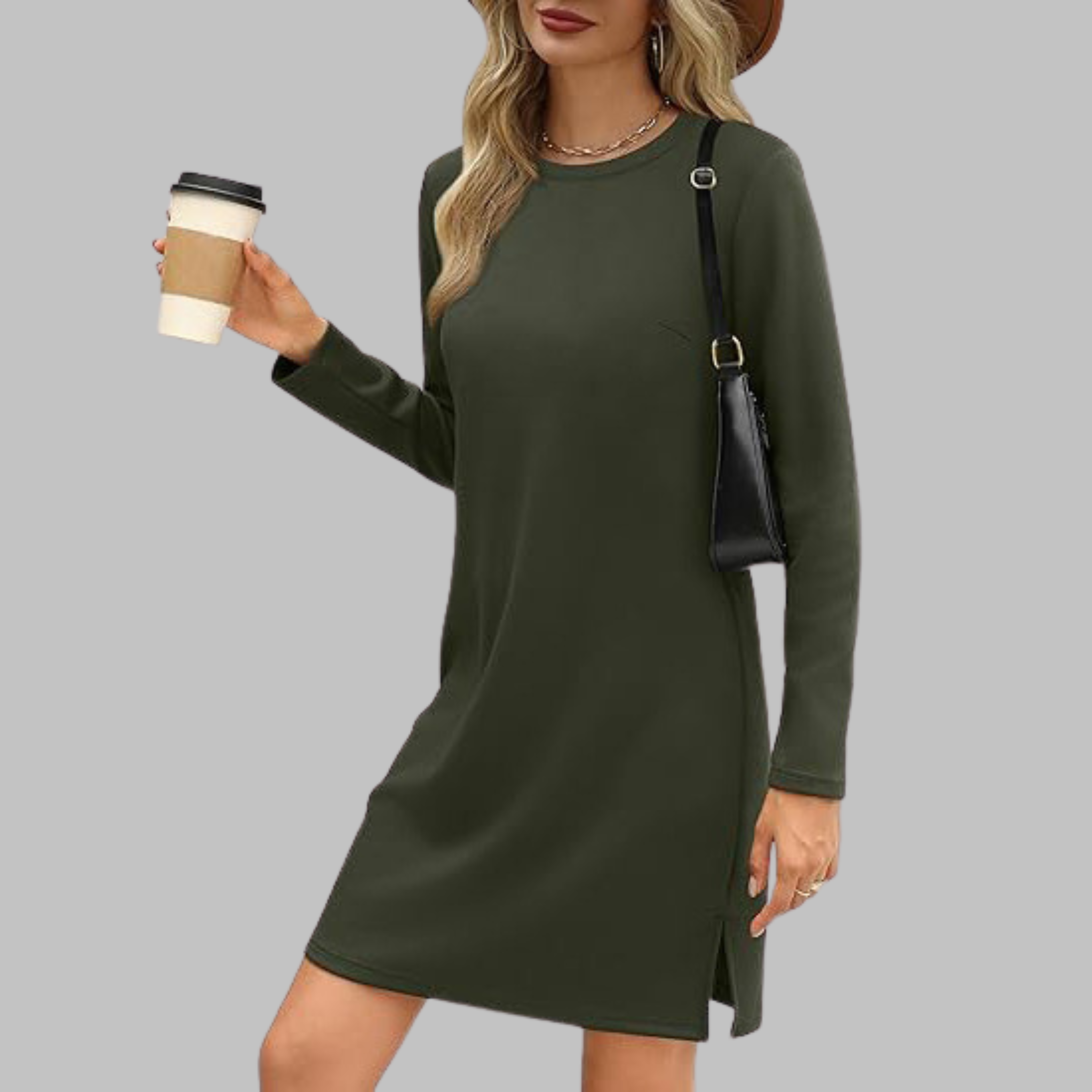 Tatlo - Casual Long Sleeve Round Neck Mini Dress