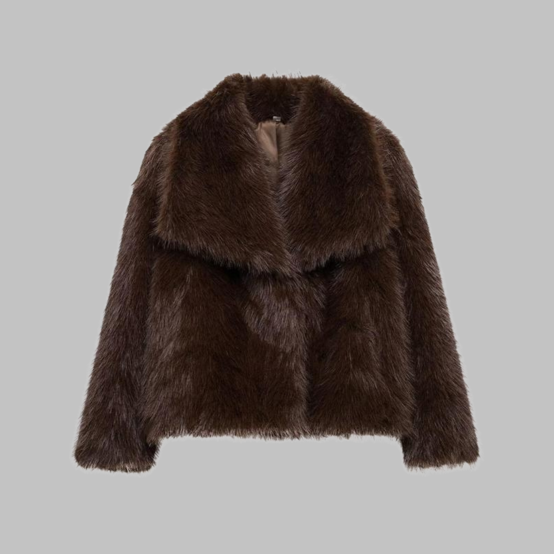 Weena - Classy Long Sleeve Collared Fuzzy Coat