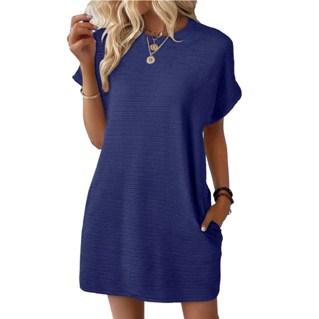 Evasha – Casual Minimalist Round Neck Summer Dress