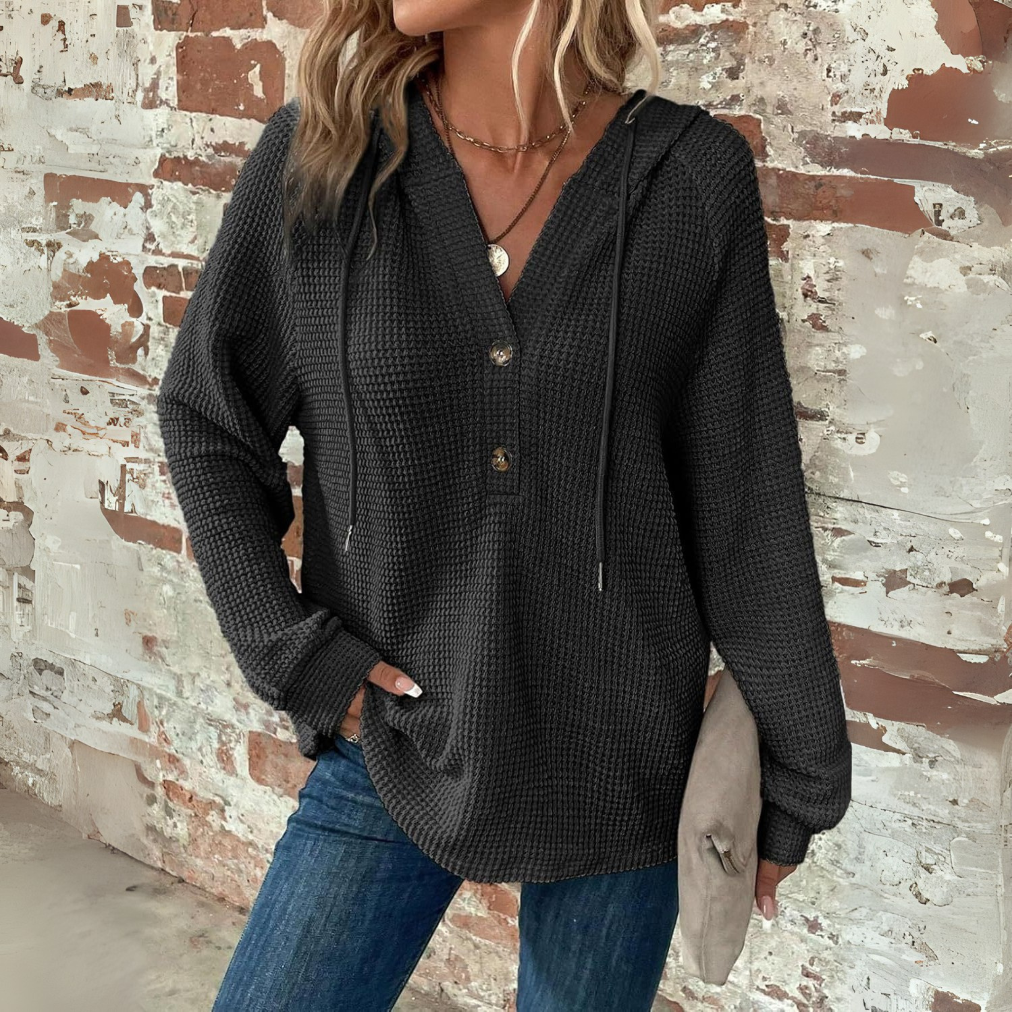 Sioni - Casual Long Sleeve V-Neck Hoodie Sweatshirt