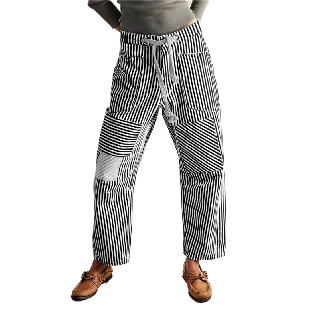 Perlah– Chic Stripe Drawstring Wide-Leg Pants