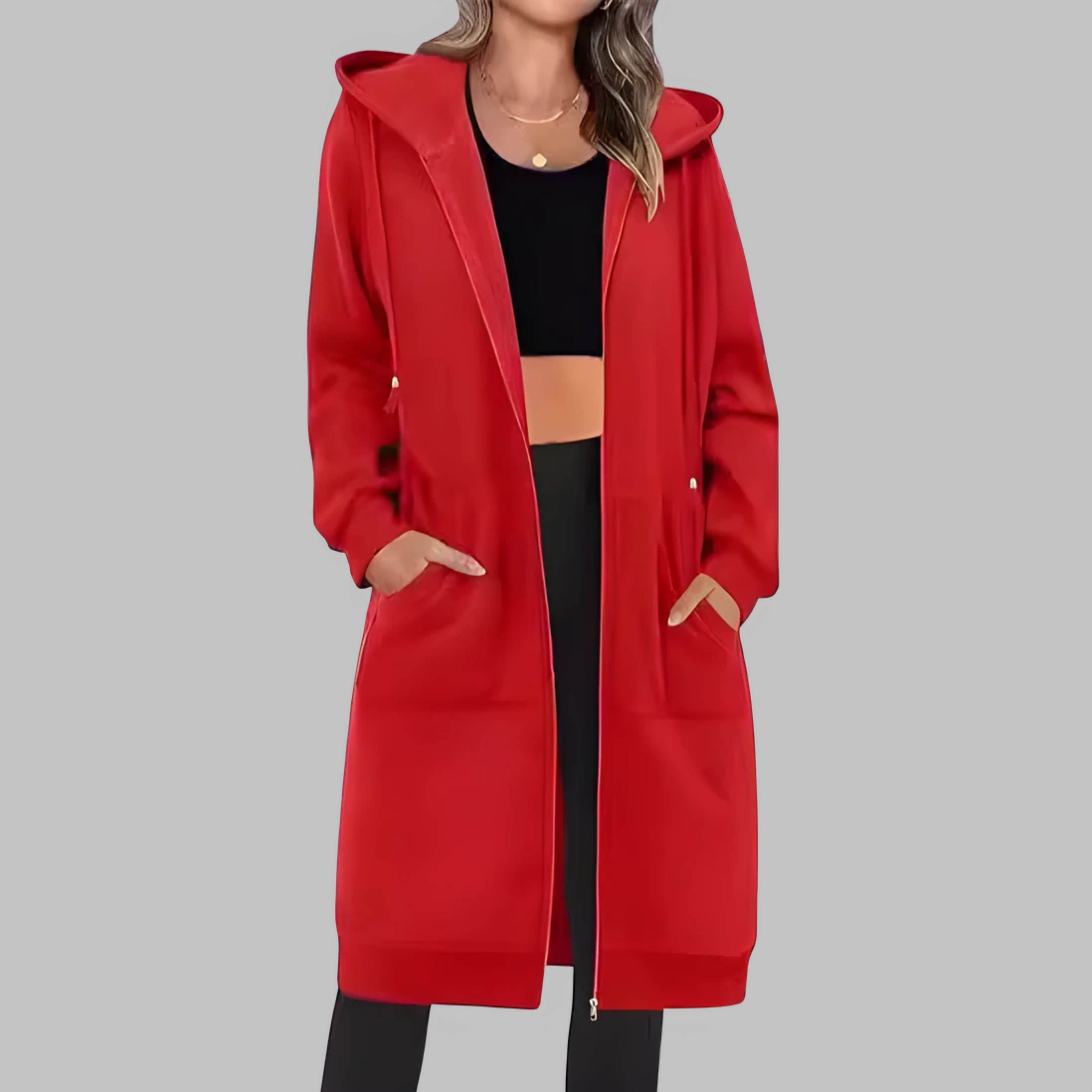 Tiomara - Casual Zip Up Oversized Long Jacket