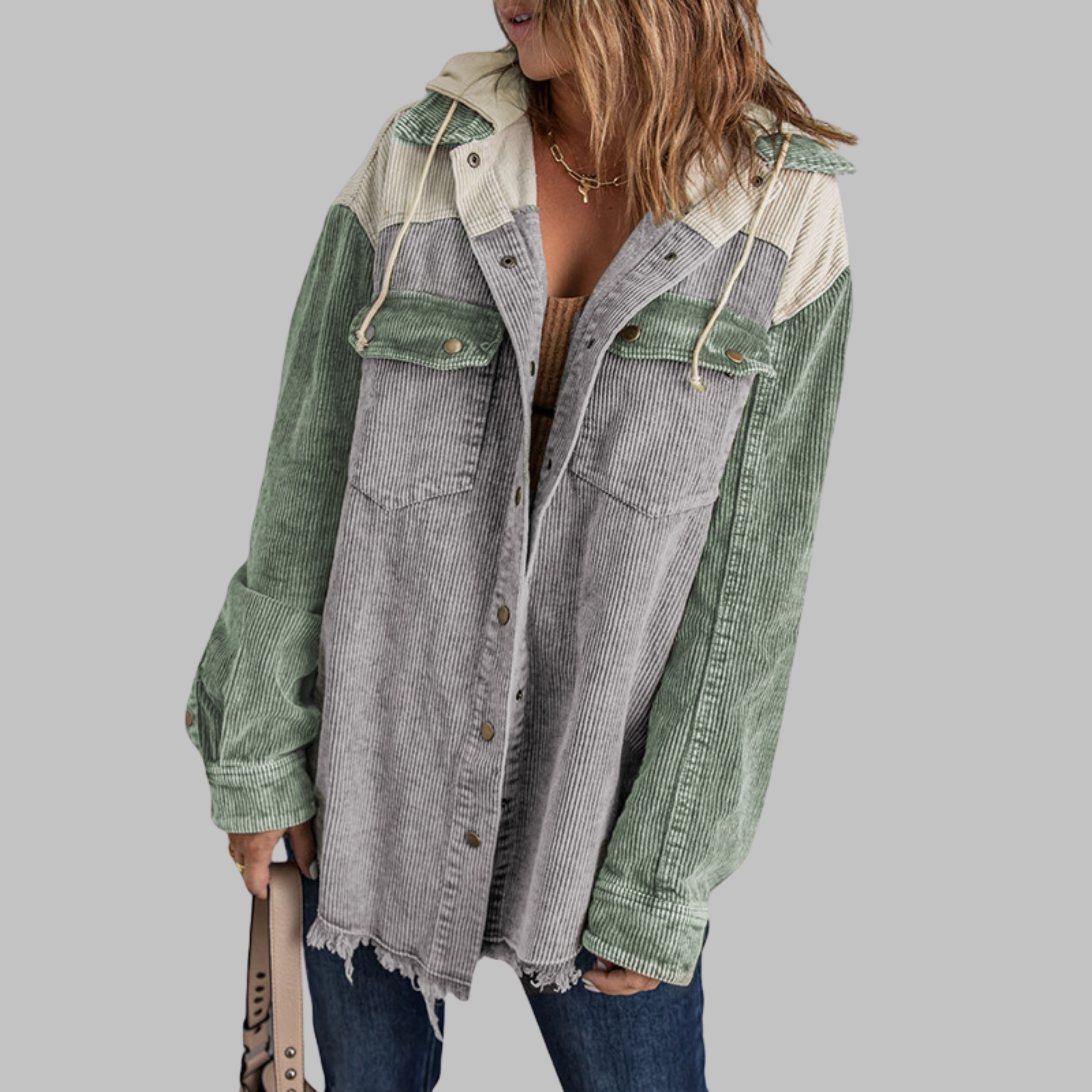 Dabrina - Classic Button Down Long Sleeve Hooded Jacket