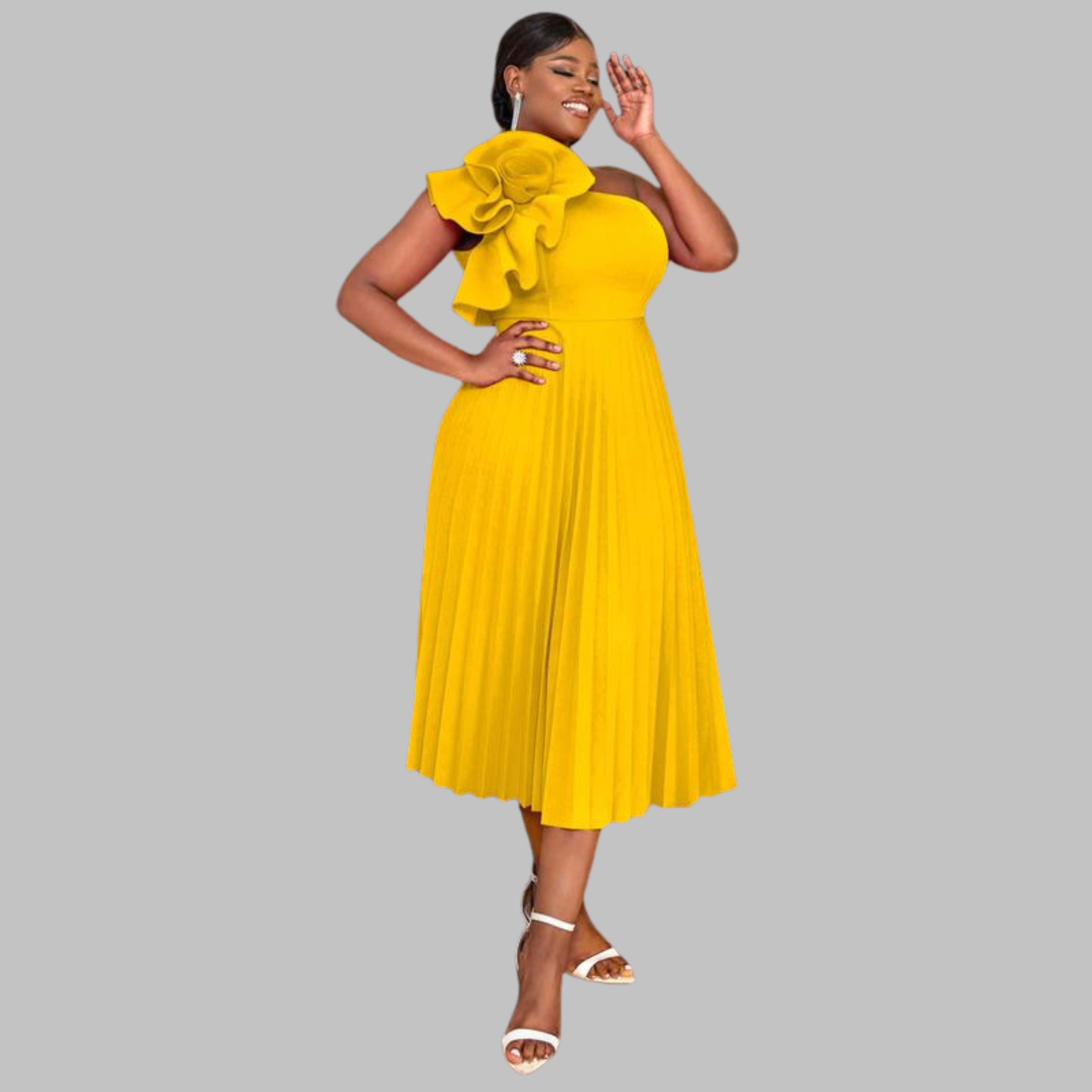 Minerva - Elegant One Shoulder Ruffle Plus Size Evening Dress