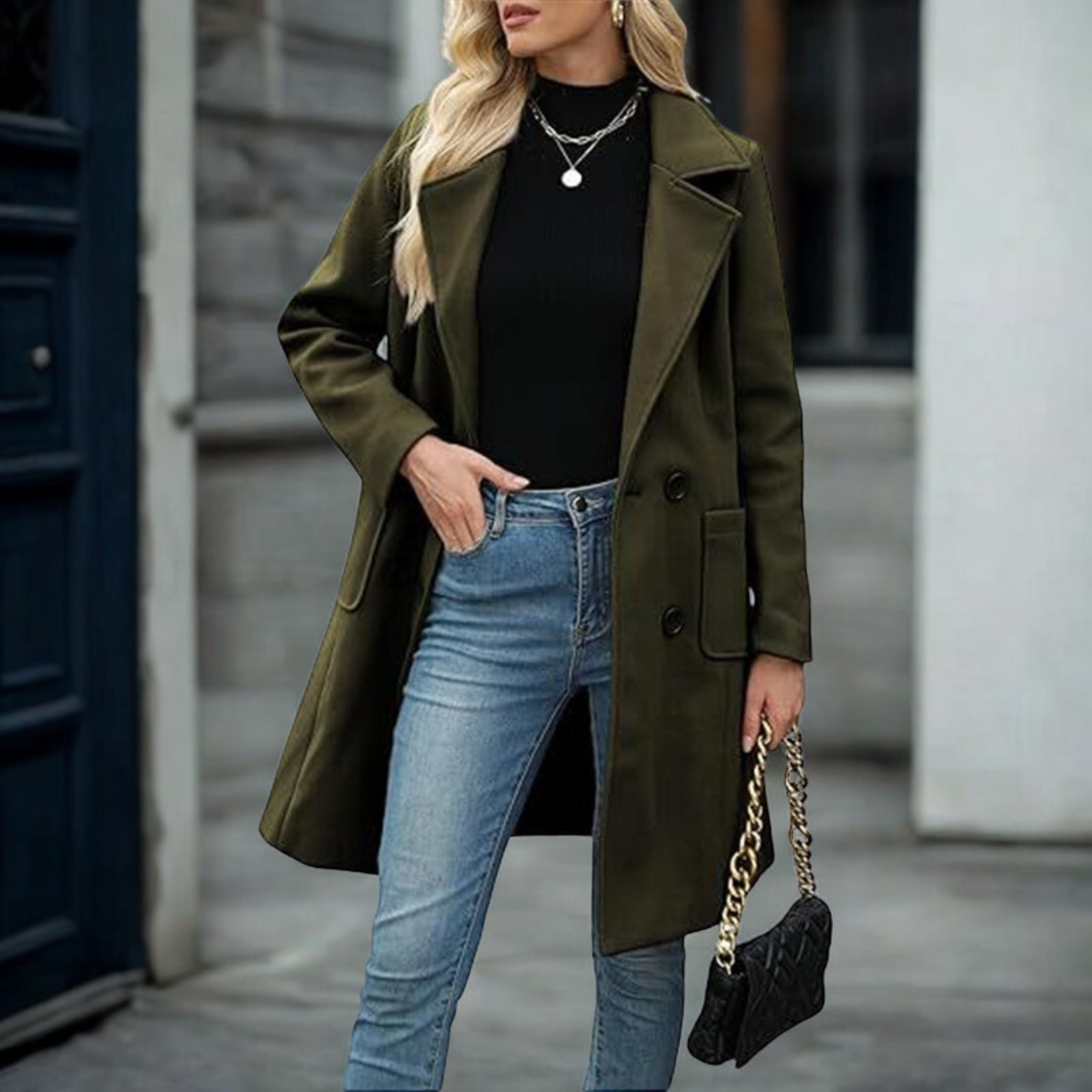 Demi - Casual Mid Length Button Open Front Coat