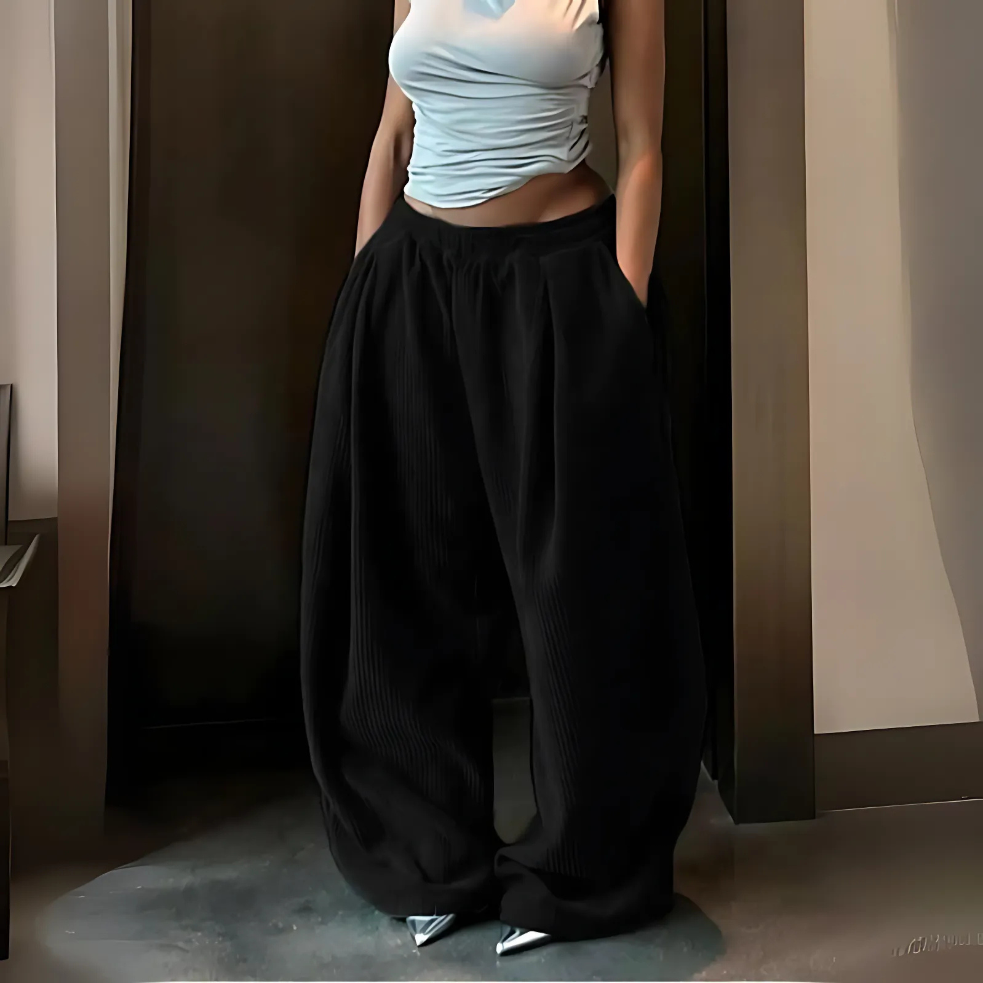 Ramy - Casual High Waist Wide Leg Baggy Pants