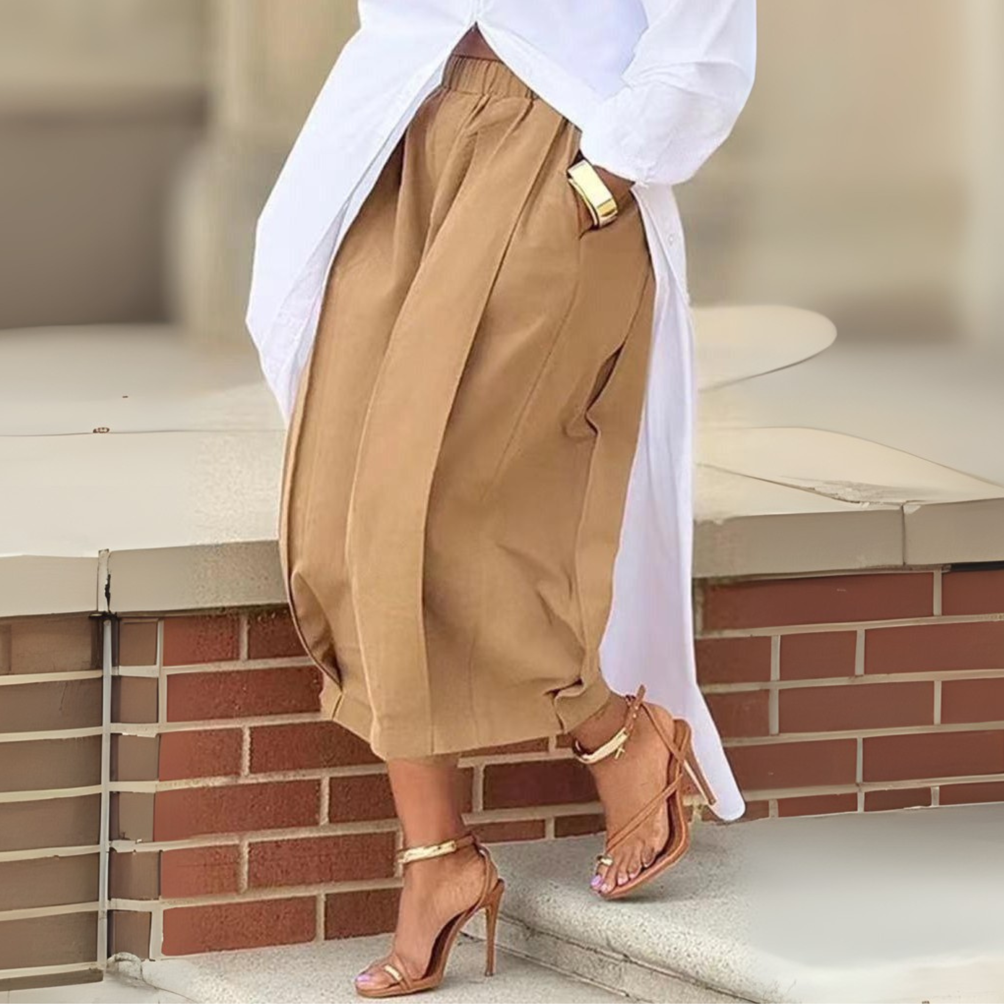 Falia - Elegant Elastic Waistband Lantern Pants
