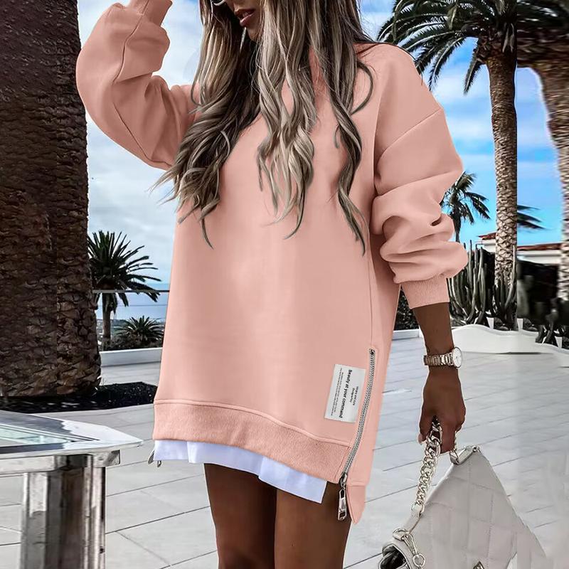 Rodney - Cozy Long Sleeve Pullover Side Zipper Sweatshirt