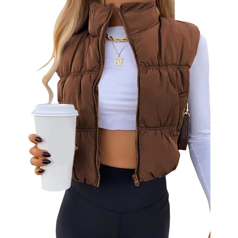 Caroline - Sleeveless Zip-Up Puffer Vest with Stand Collar