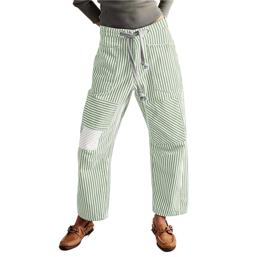 Perlah– Chic Stripe Drawstring Wide-Leg Pants
