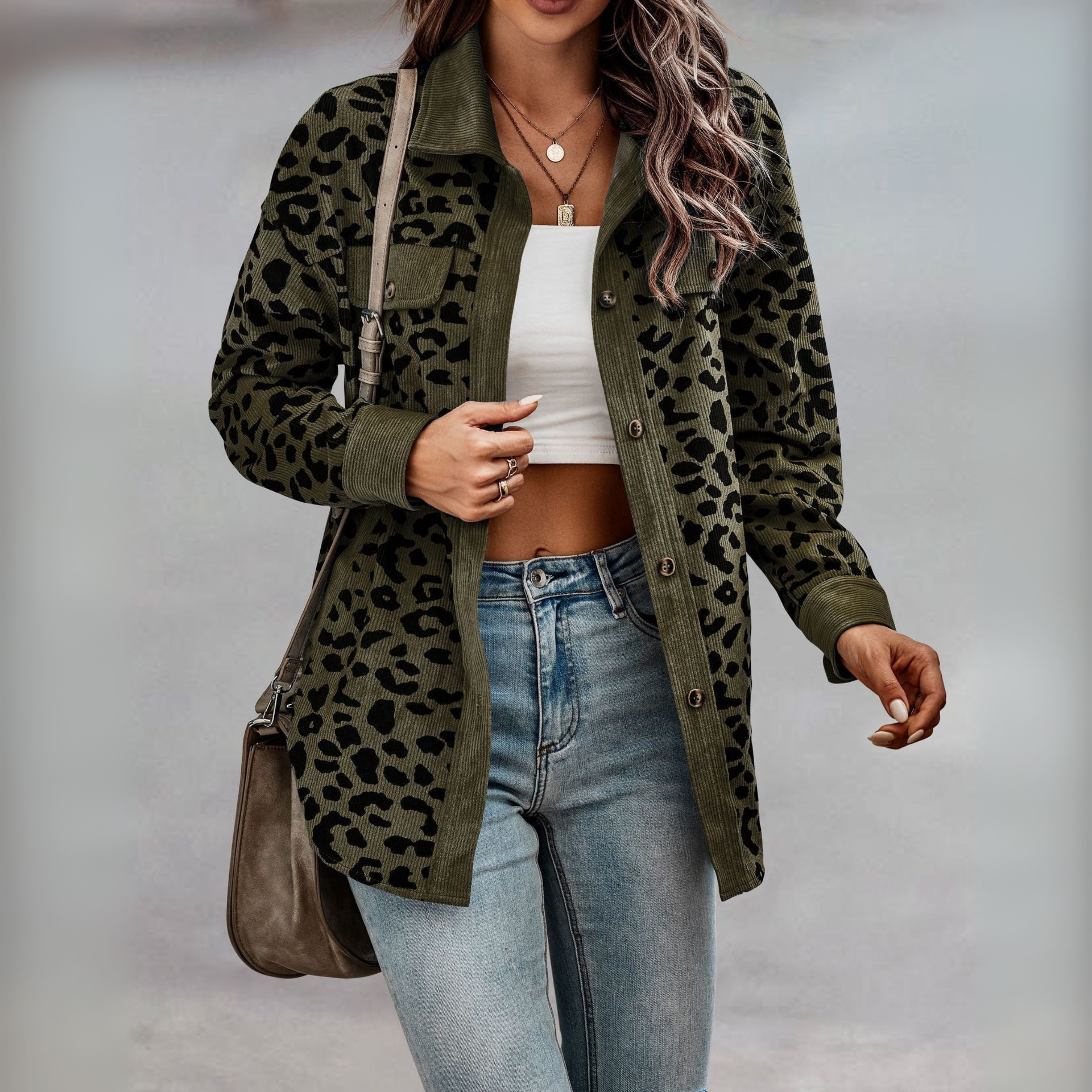 Sisi - Casual Leopard Print Button Front Jacket