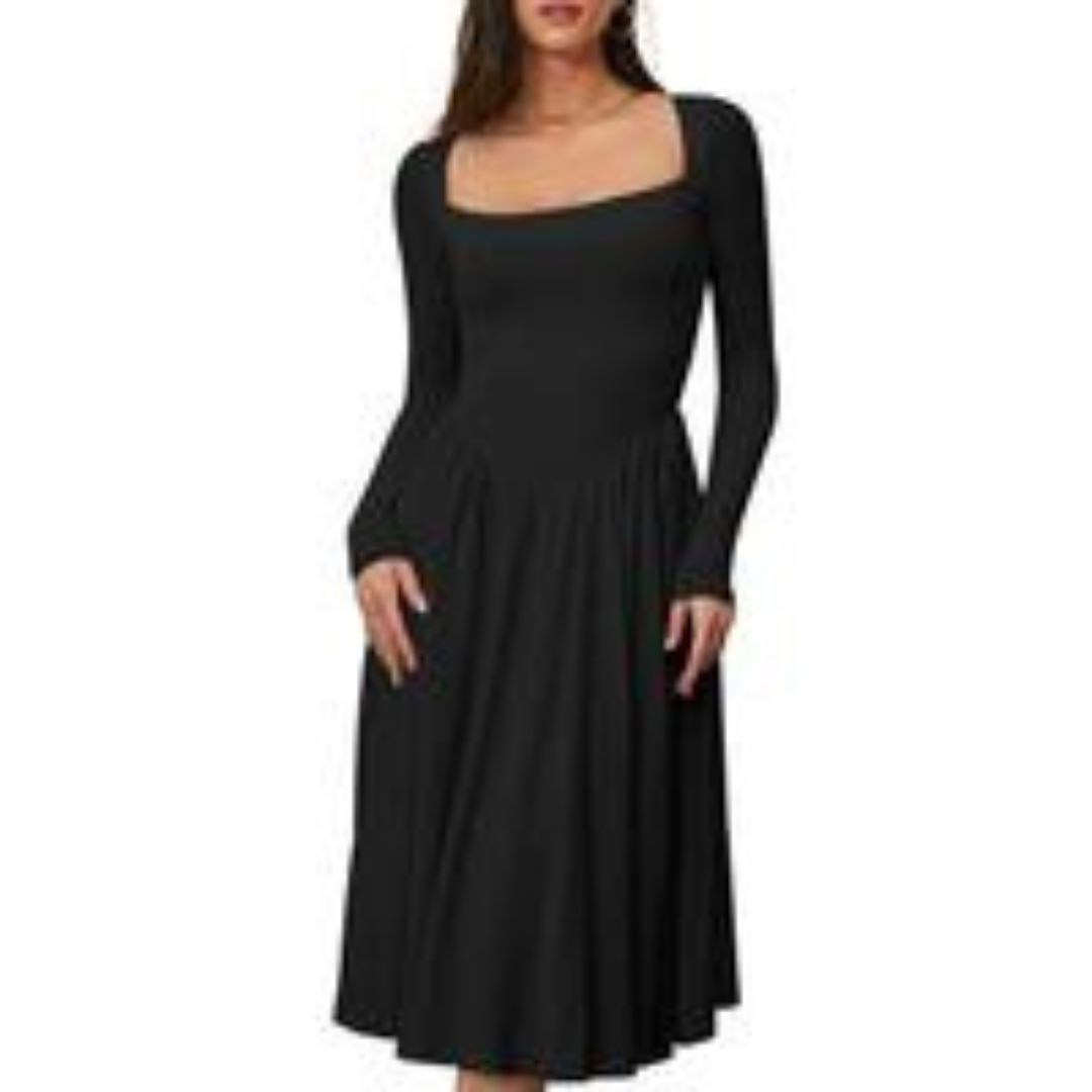 Paige - Timeless Long Sleeve Square Neck Midi Dress