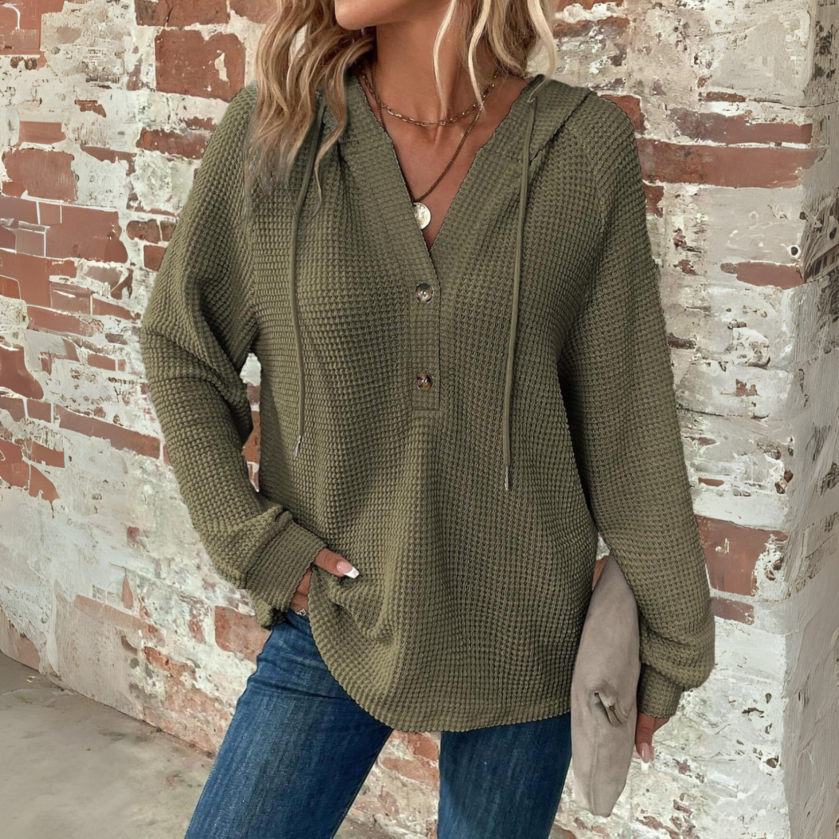 Sioni - Casual Long Sleeve V-Neck Hoodie Sweatshirt