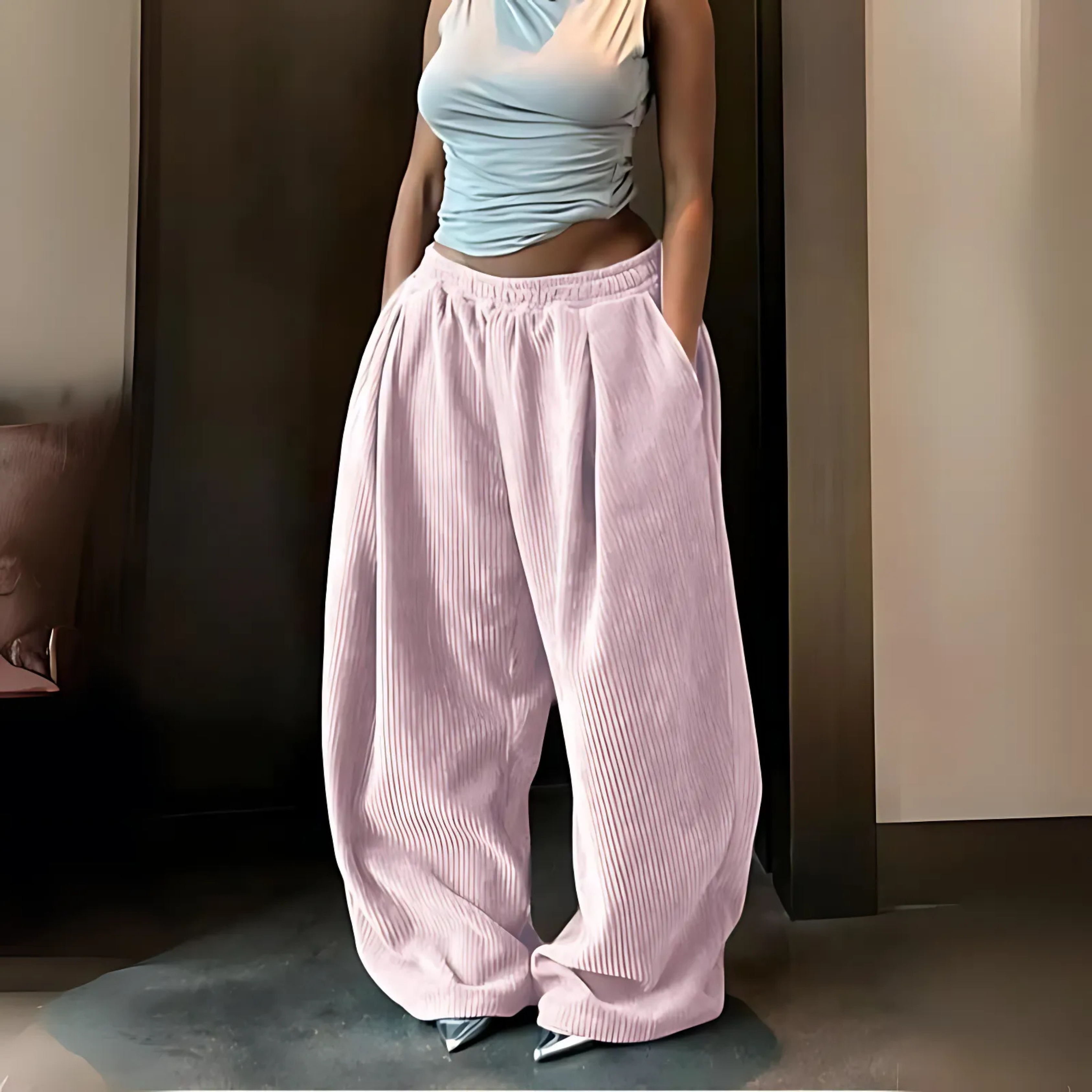 Ramy - Casual High Waist Wide Leg Baggy Pants