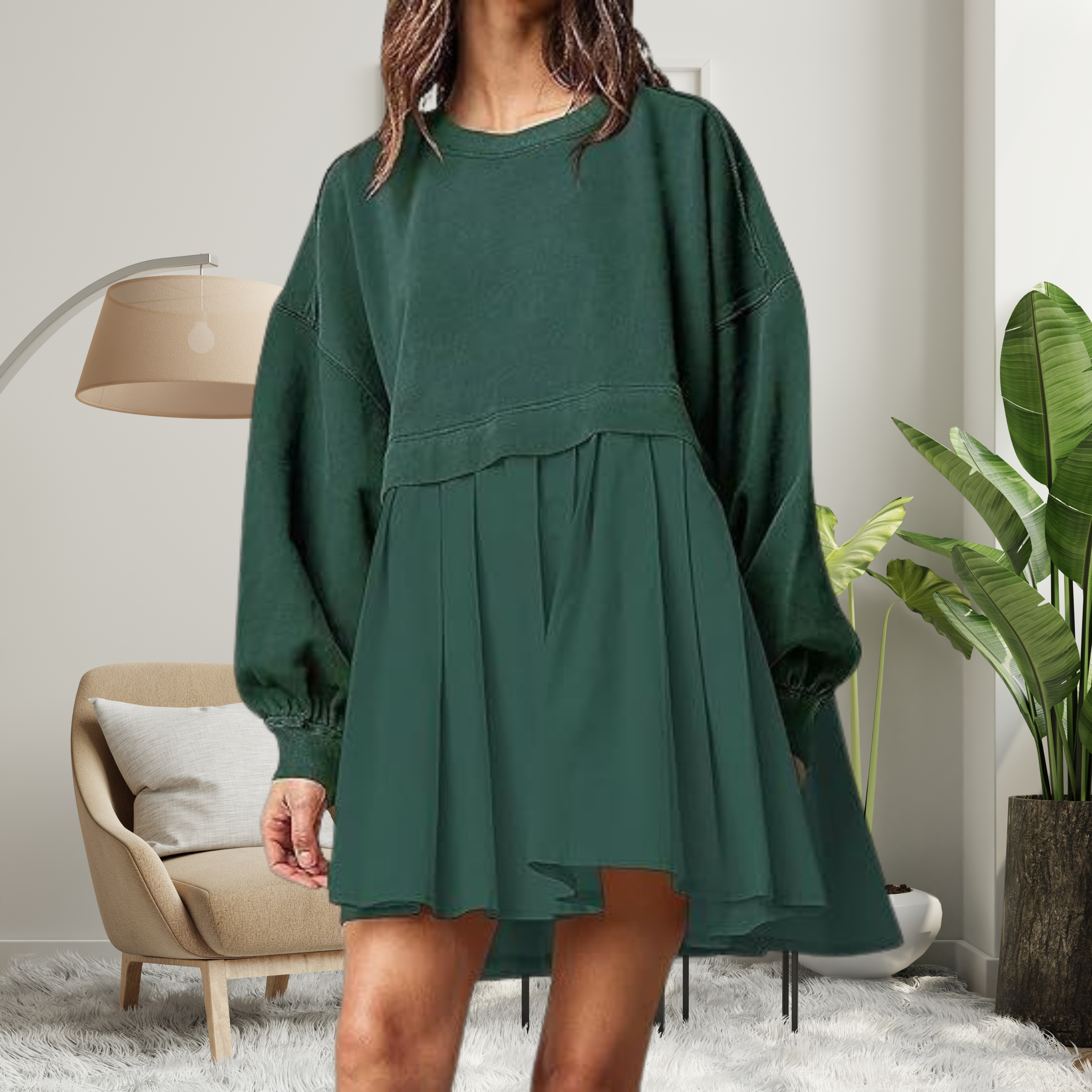 Kariyah - Cozy Loose-Fit Long Sleeve Midi Dress