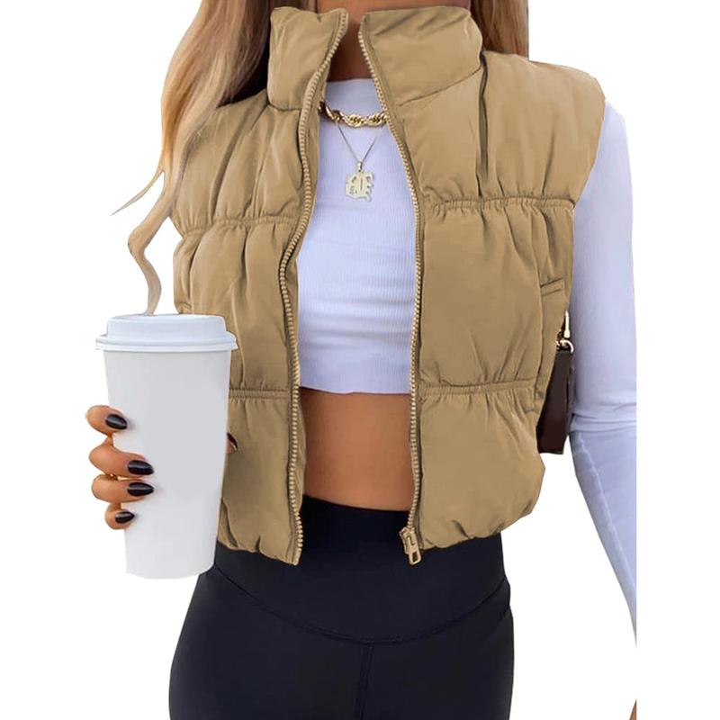 Caroline - Sleeveless Zip-Up Puffer Vest with Stand Collar