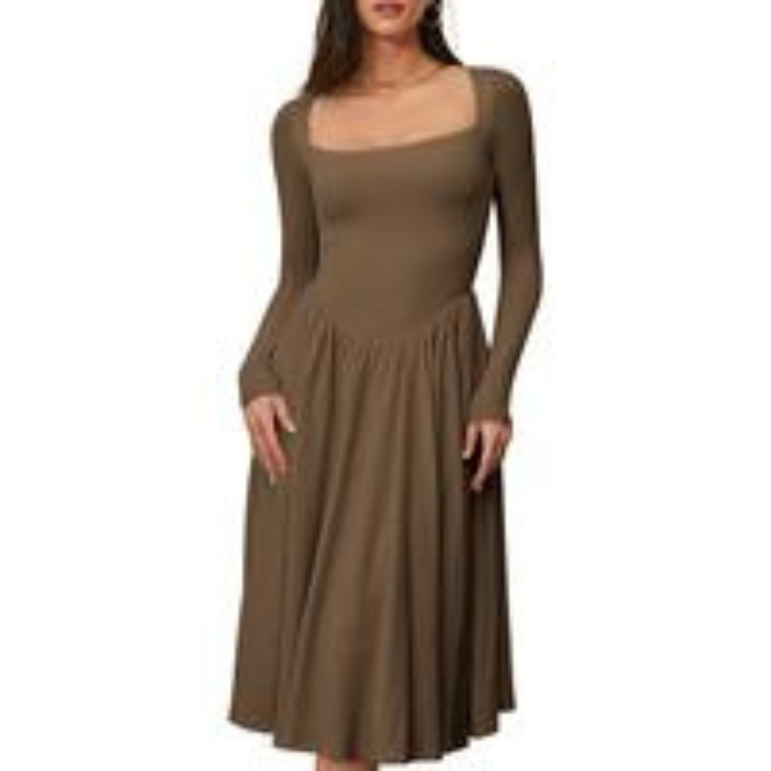 Paige - Timeless Long Sleeve Square Neck Midi Dress