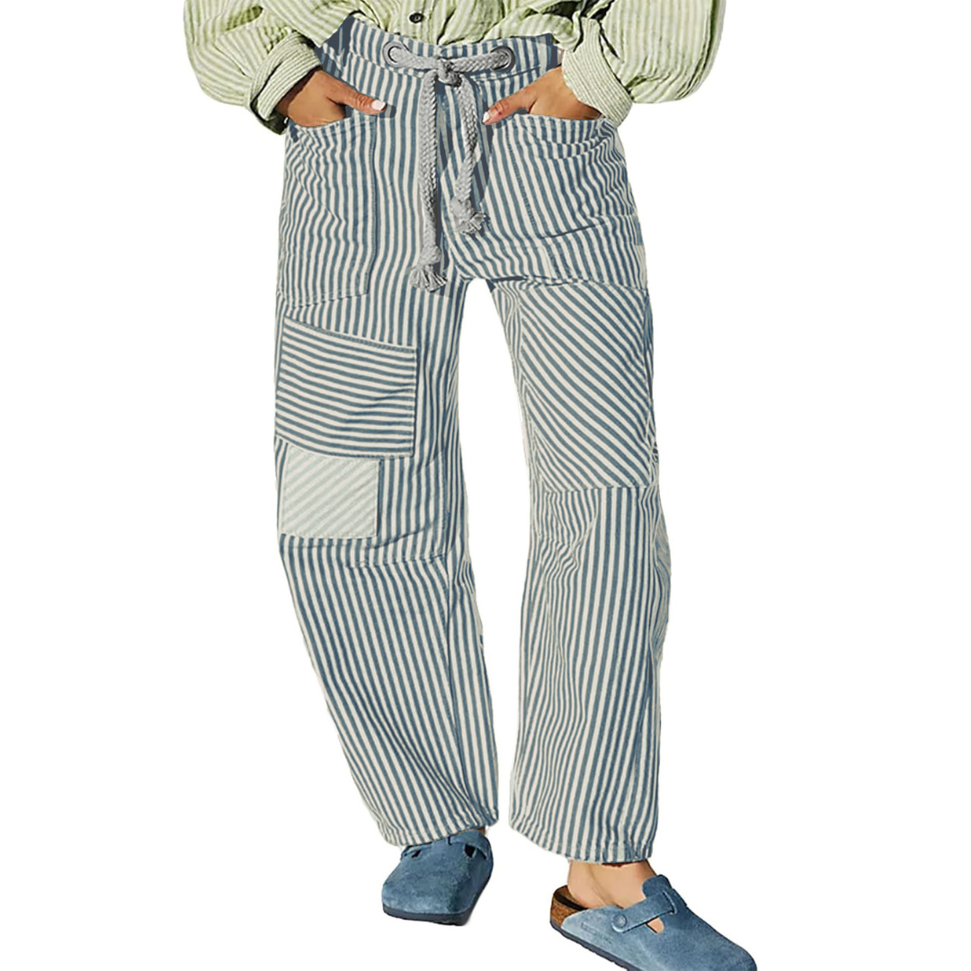 Perlah– Chic Stripe Drawstring Wide-Leg Pants
