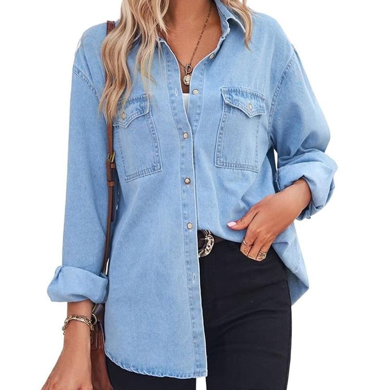 Charlotte - Vintage Long Sleeve Jean Shirt for Chic Casual Outfits