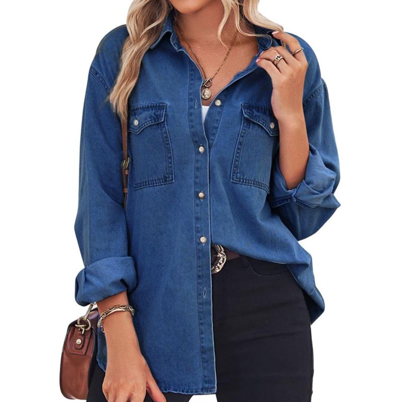 Charlotte - Vintage Long Sleeve Jean Shirt for Chic Casual Outfits