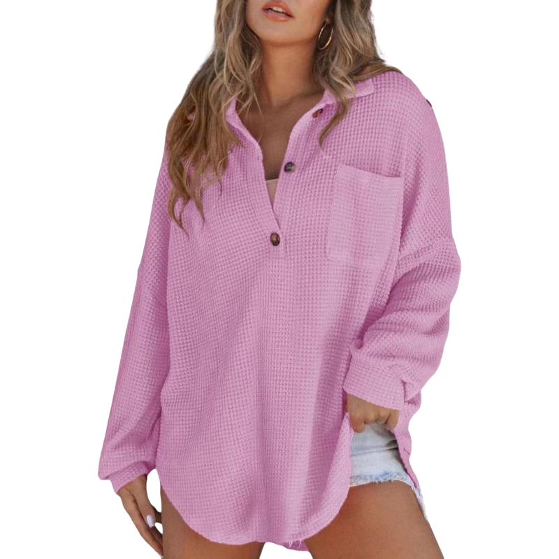 Geneviève – Lightweight Button V-neck Tunic Blouse