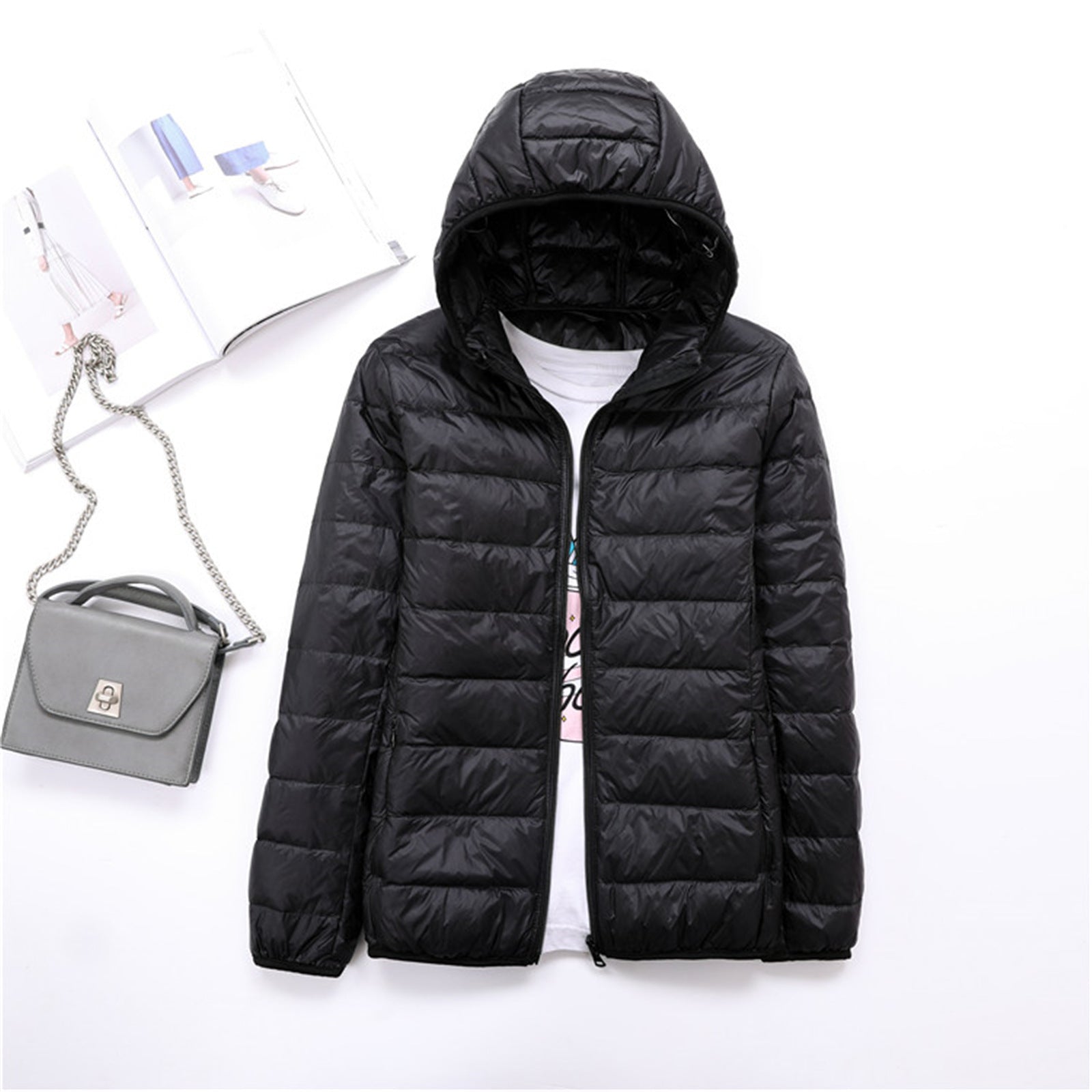 Liyanna - Comfy Plus Size Lightweight Hooded Long Sleeve Puffer Jacket