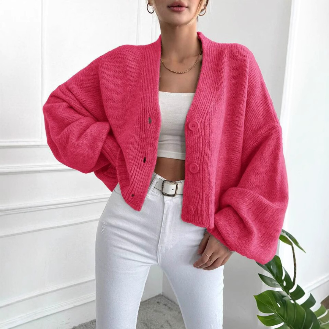 Eden- Casual Crop Lantern Sleeve Cardigan
