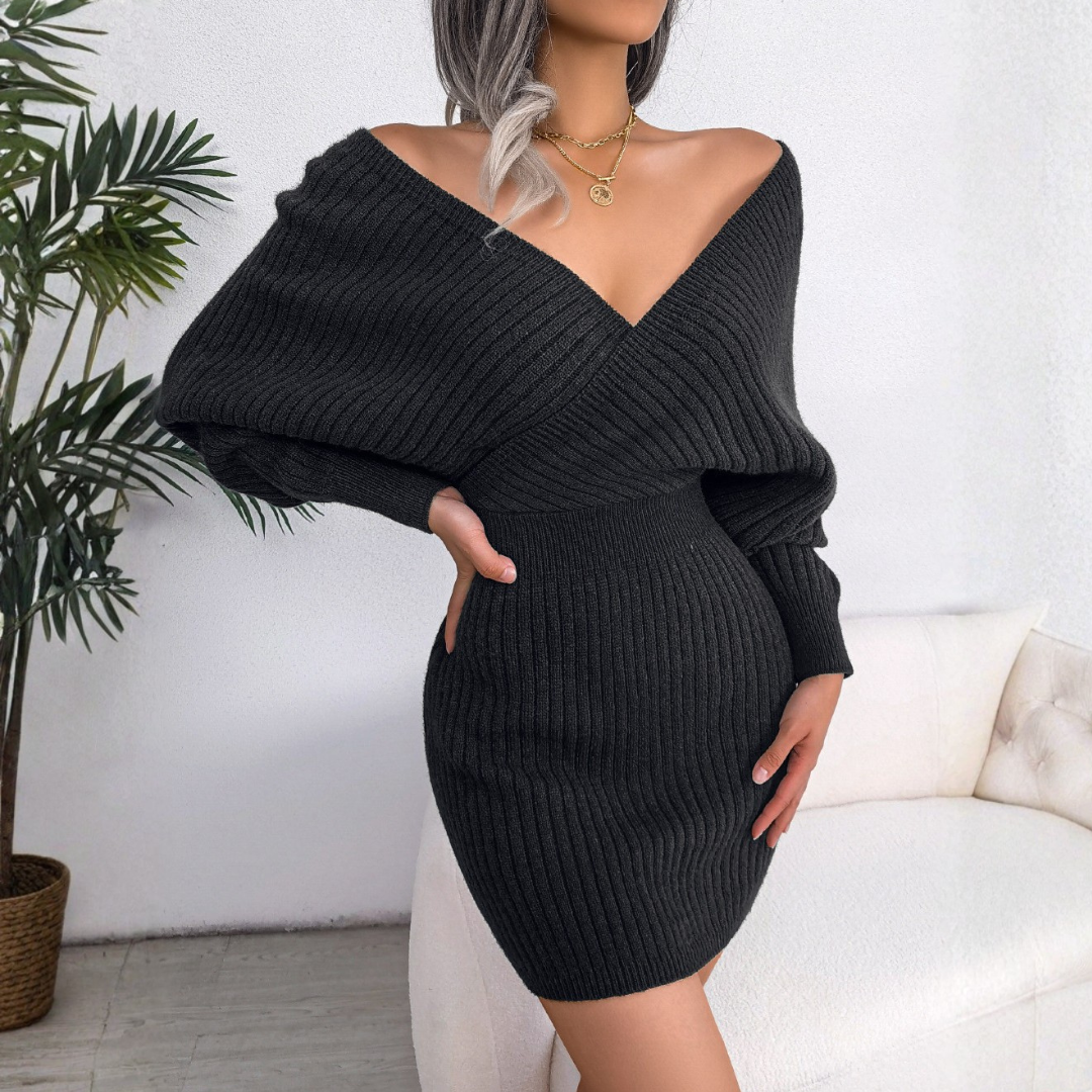 Juno - Chic Wrapped V-Neck Long Sleeve Bodycon Mini Dress