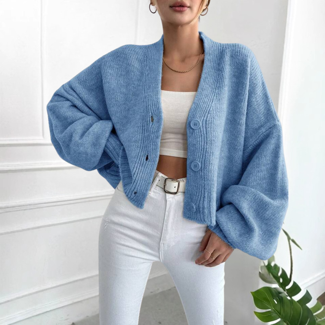 Eden- Casual Crop Lantern Sleeve Cardigan