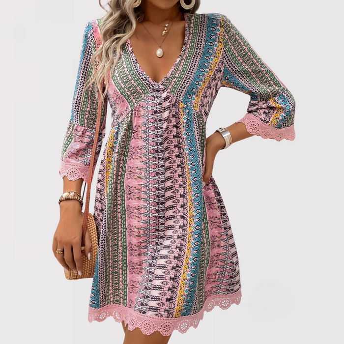 Melina – Boho Charm V-Neck Dress