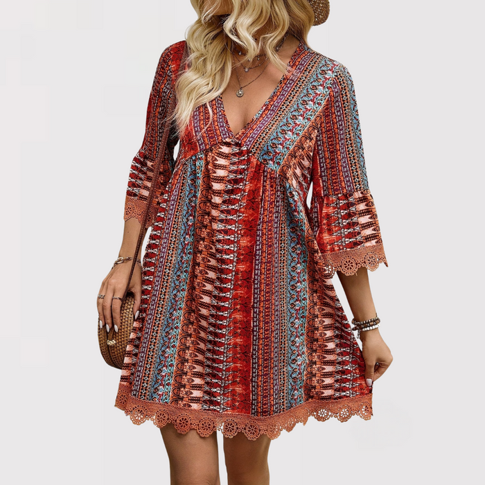 Melina – Boho Charm V-Neck Dress