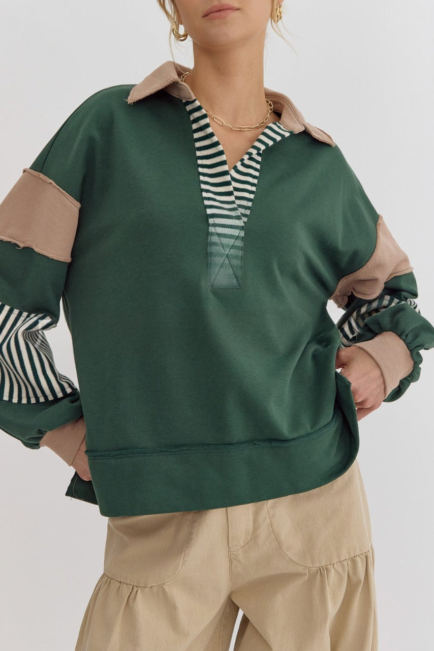 Wamal - Casual Oversized V-Neck Long Sleeve Sweatshirt