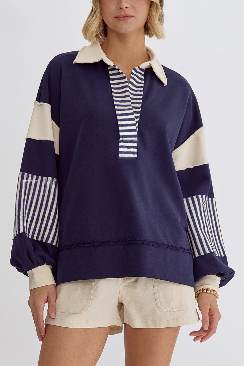 Wamal - Casual Oversized V-Neck Long Sleeve Sweatshirt