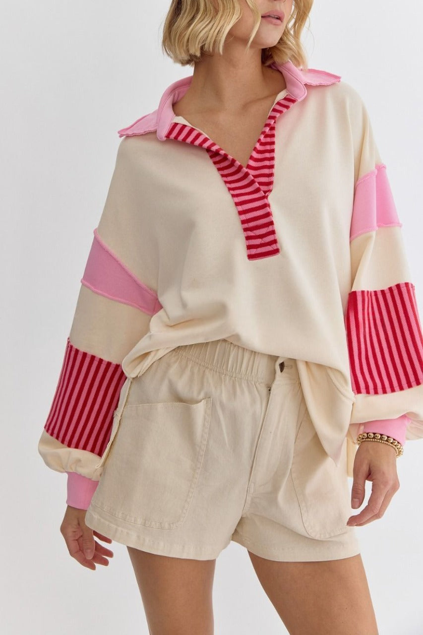 Wamal - Casual Oversized V-Neck Long Sleeve Sweatshirt