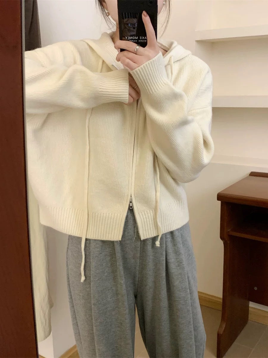 Questa - Casual Zip Up Long Sleeve Hooded Cardigan
