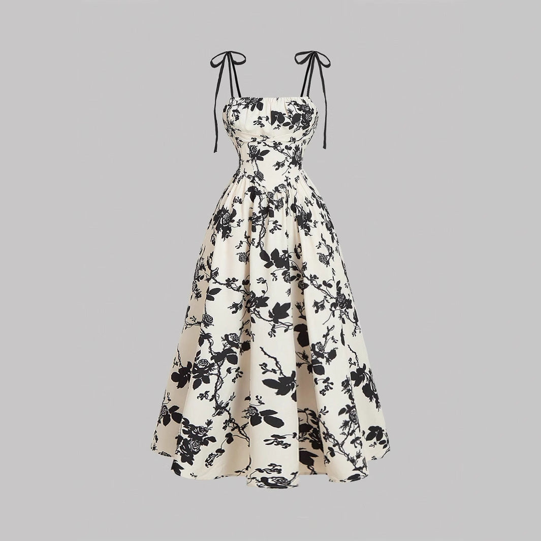 Dahliana - Elegant Summer Floral Tie-Shoulder Sundress